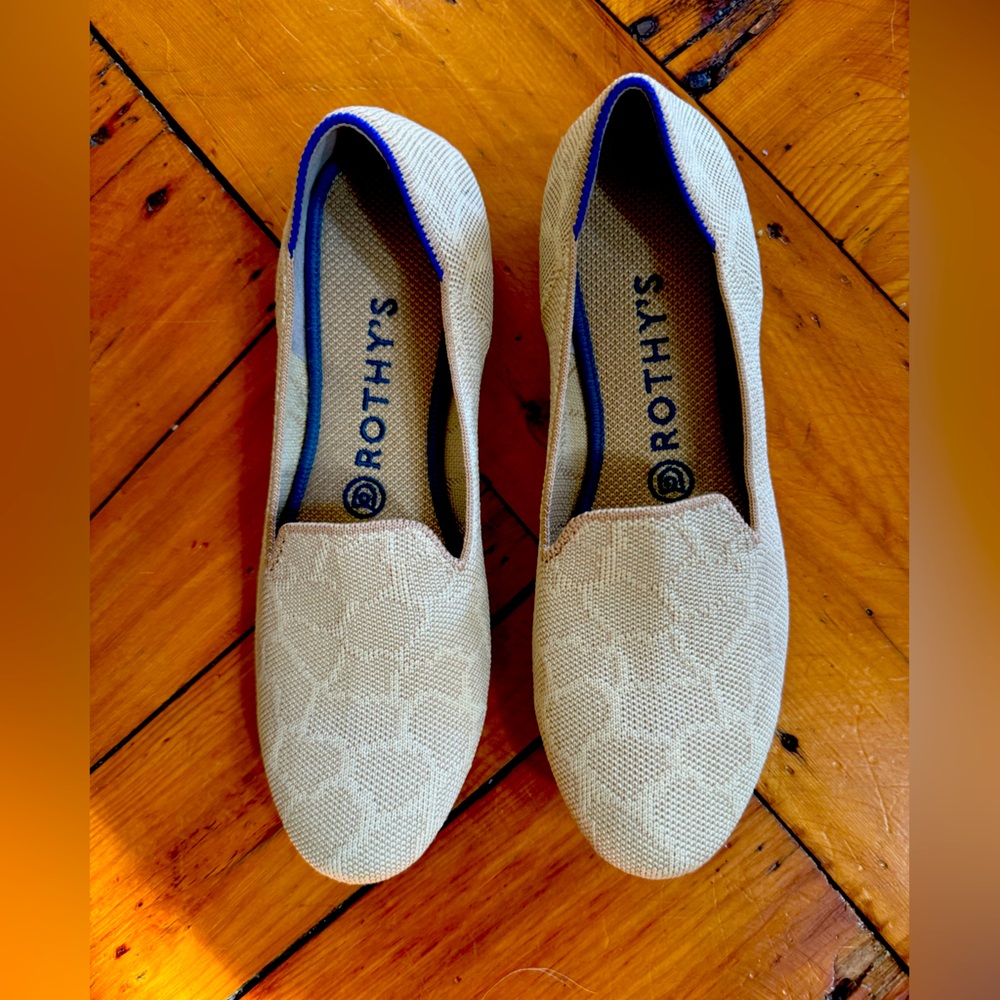 Rothy’s Giraffe Sahara Gold flats.